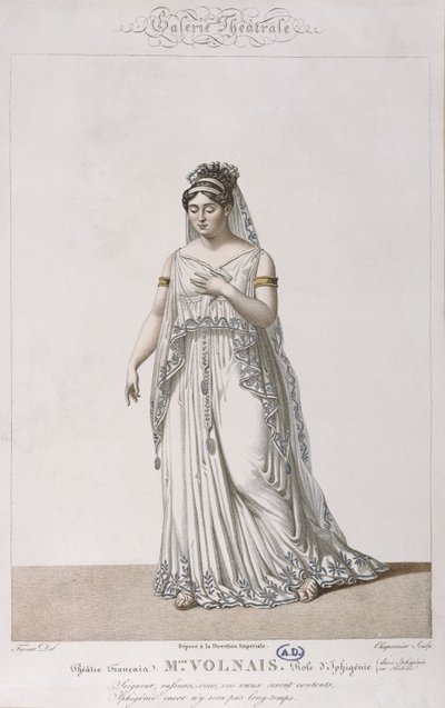 Portrait of Madame Volnais in the Role of Iphigenia, for Iphigenia in Aulis by Christoph von Gluck (1714-87) for the Galerie Theatrale Series, c.1815 by Antoine Pierre Charles Favart